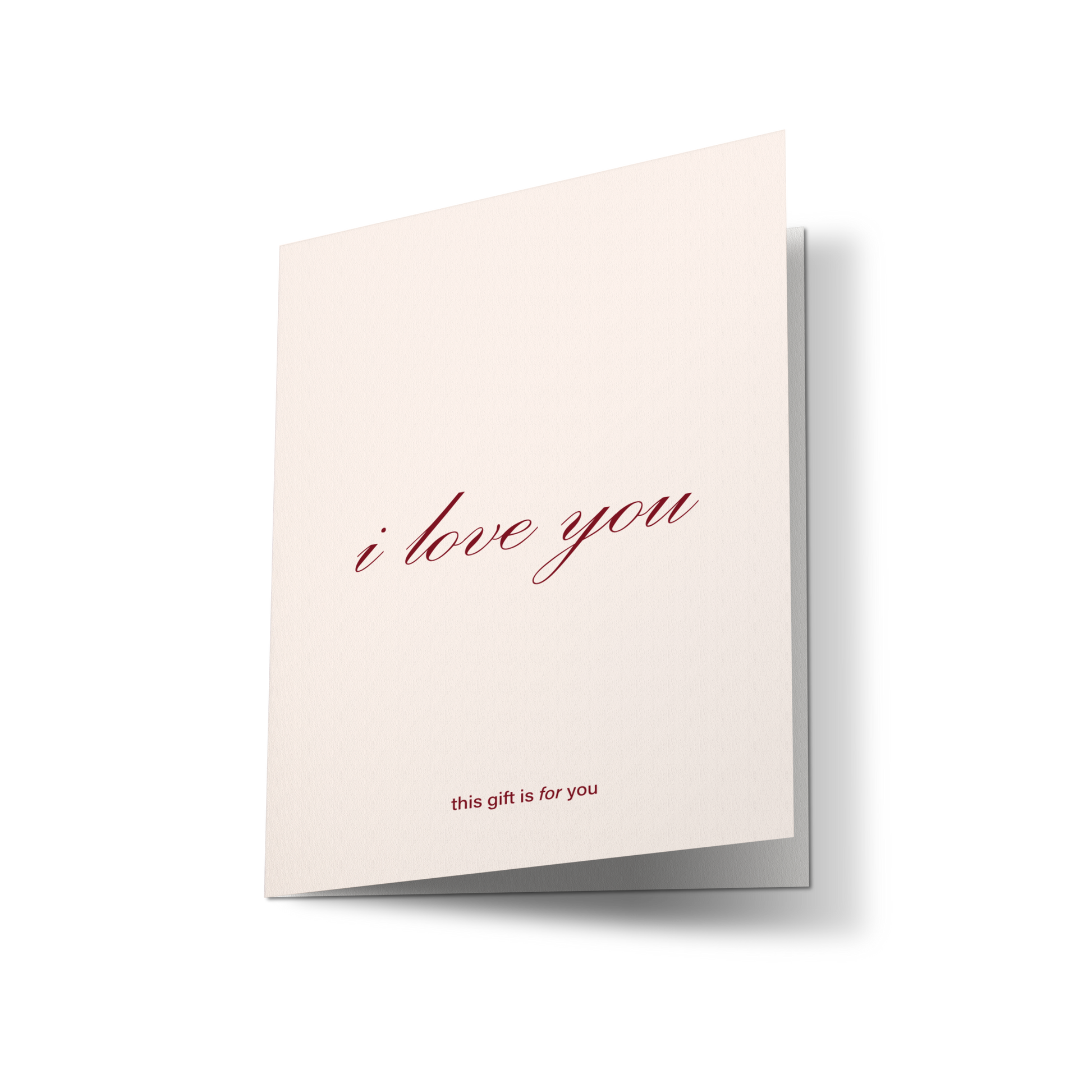 Greeting card with on-demand gift card system and 'i love you' text