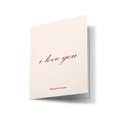 Greeting card with on-demand gift card system and 'i love you' text