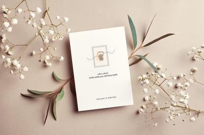 Life is short, smile while you still have teeth Magic Card | Funny birthday greeting card | Minimalistic Meme Gift Card