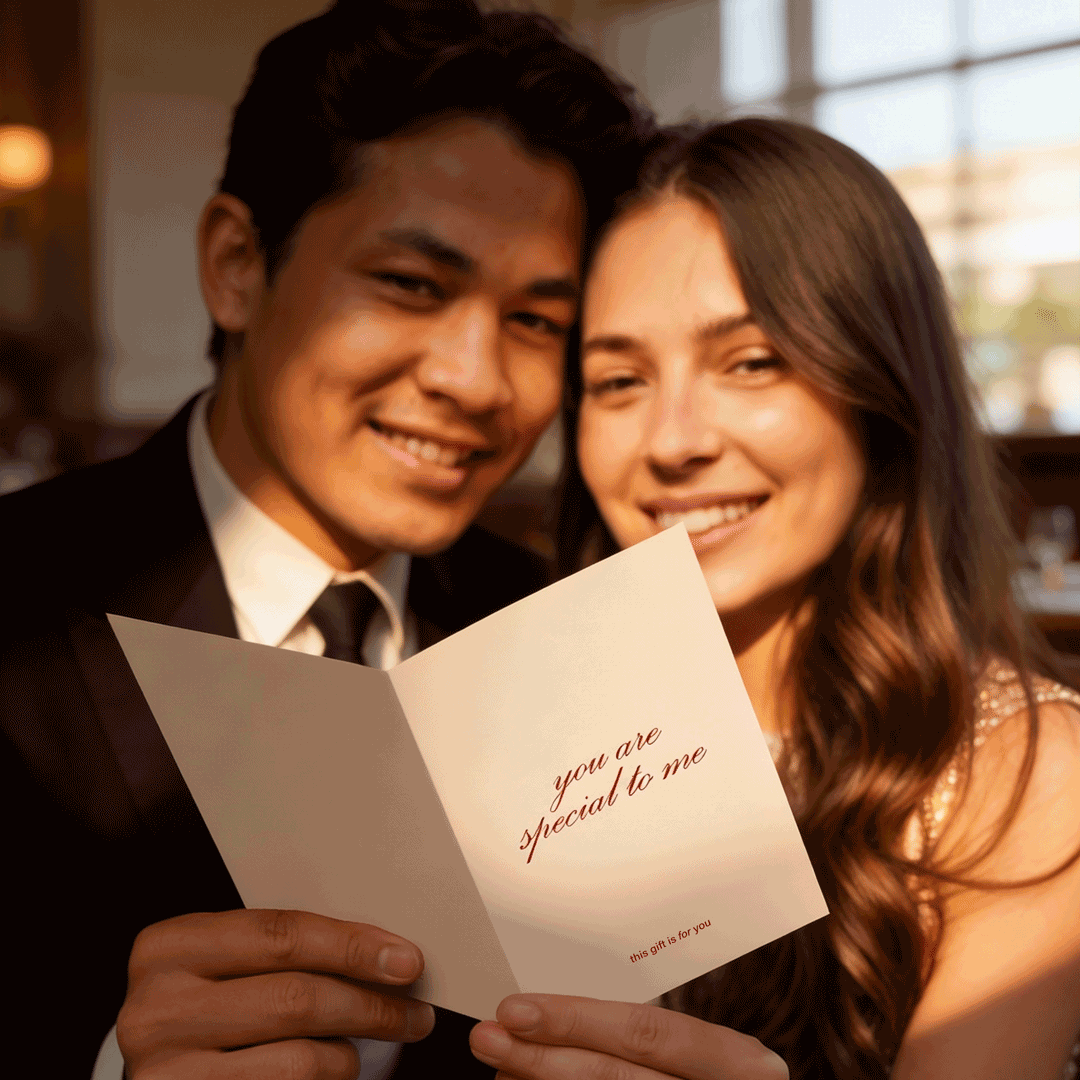 Couple Holding 'You Are Special to Me' Romantic Valentine's Day or Anniversary Greeting Card That Turns into a Thousand Gifts
